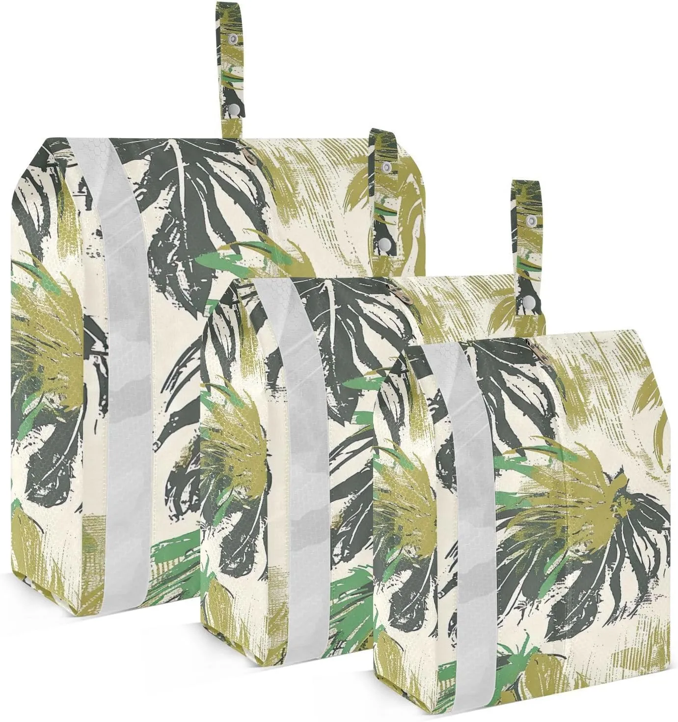Tropical Leaf Travel Storage Bag with Lanyard - Portable Lightweight Classified Storage Bag with Zipper, Dust and Waterproof Travel Packing Cube for Suitcase,3 Pieces