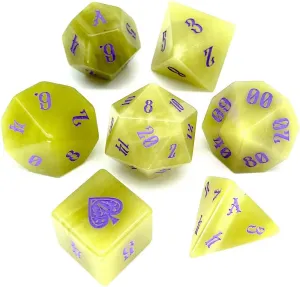 Truewon Yellow Gem Stone Dice Set of 7 Handmade Dice for RPG DND Made by Natural Gemstones. (Lemon Jade)