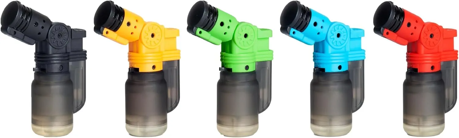 Tuner Torch Lighters, 5 Pack, Refillable Butane Gas Lighters, Adjustable Jet Flame, Windproof Mini Pocket Torch for Kitchen, Candles, Cooking, Baking, BBQ, Camping, and More (Butane Not Included)