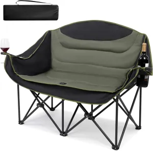 UBALANCE Double Camping Chair - Oversized Two Person Camp Chair with 650 lb. Load Capacity - Army Green - Ideal Camping Gear for Outdoor Adventures