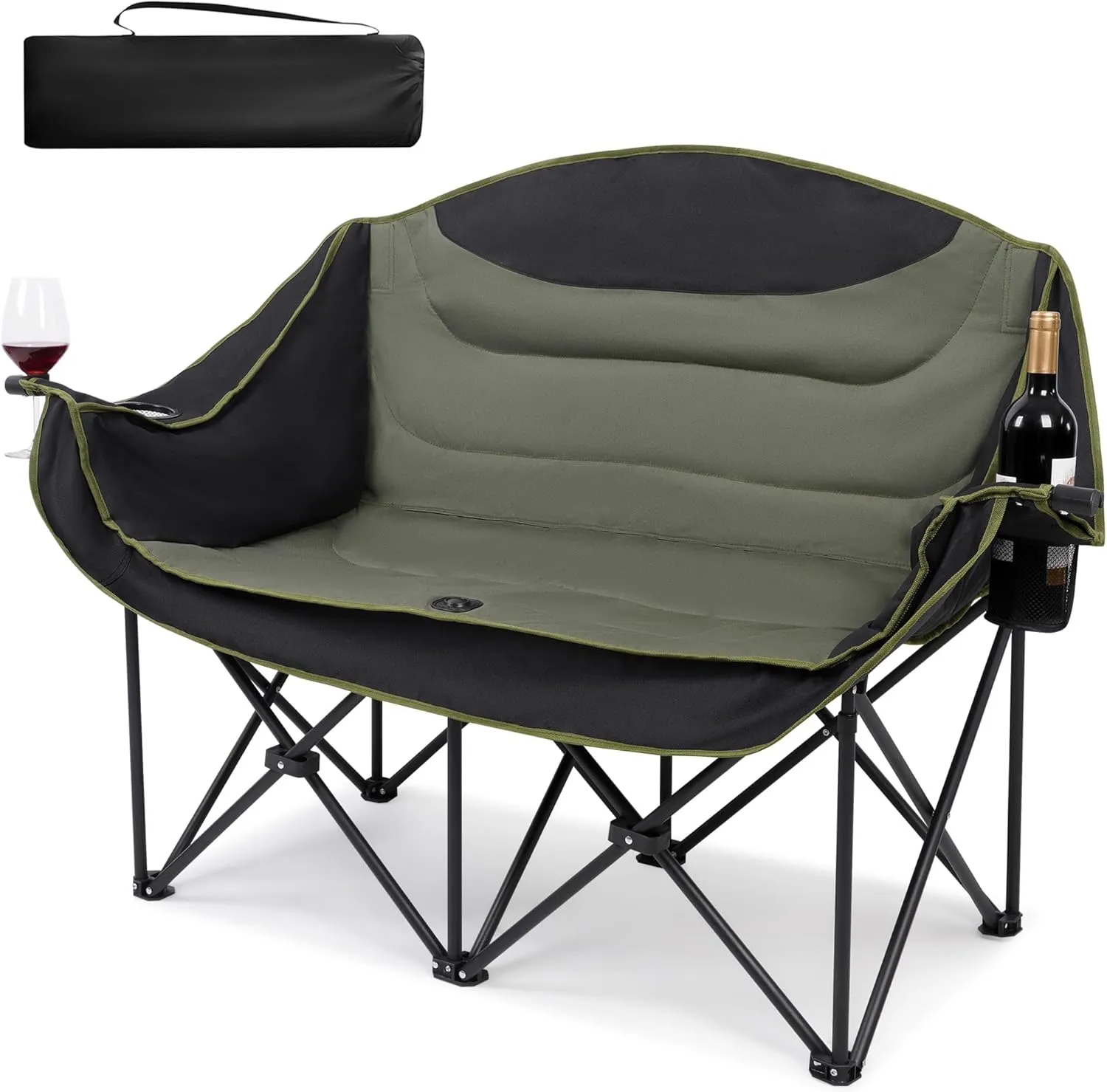 UBALANCE Double Camping Chair - Oversized Two Person Camp Chair with 650 lb. Load Capacity - Army Green - Ideal Camping Gear for Outdoor Adventures