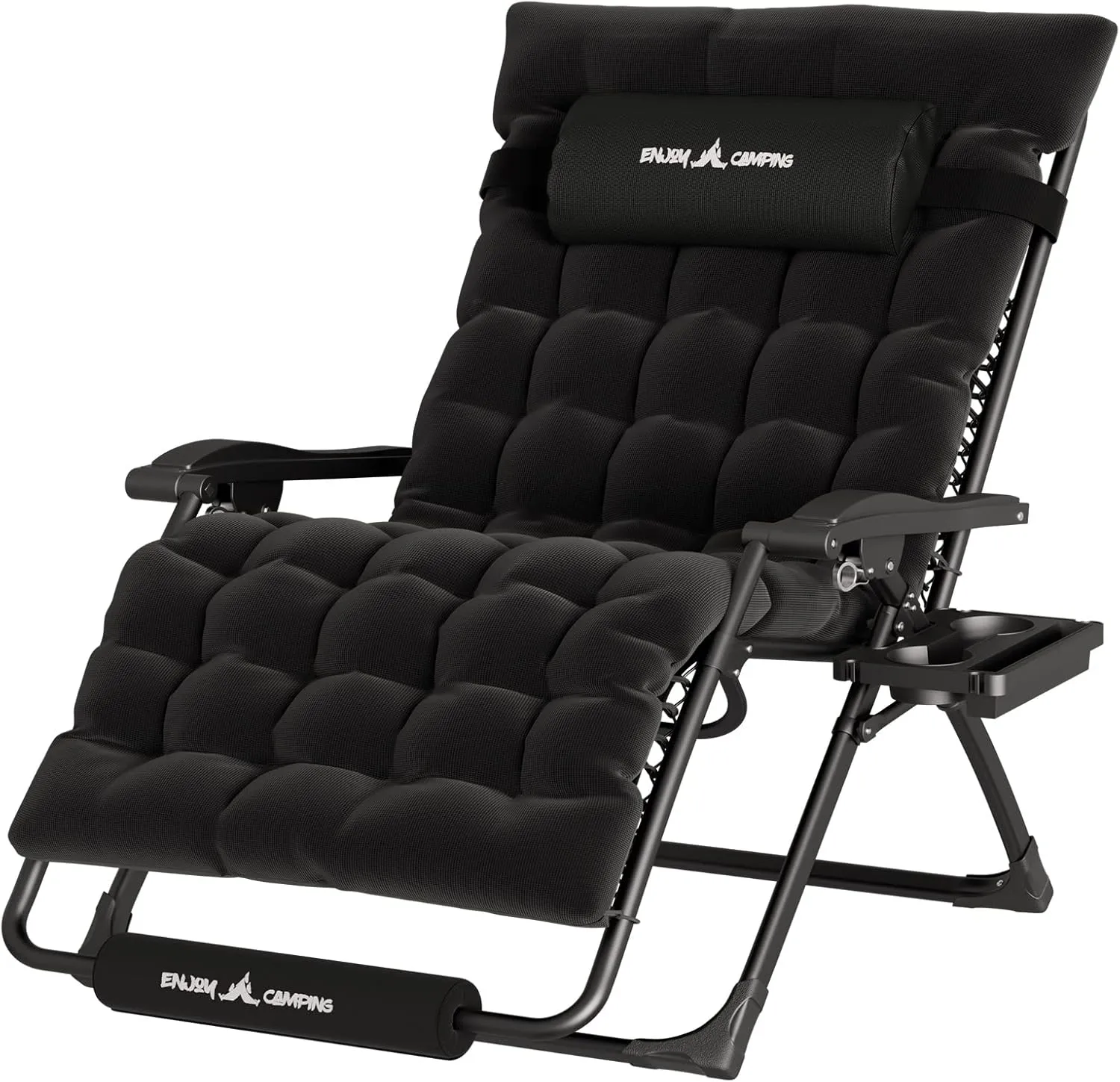 UDPATIO Oversized Zero Gravity Chair 33In XXL Patio Reclining Chair with Cushion, Outdoor Folding Recliner with Pillows|Cup Holder|Foot Rest|Padded Headrest, Black, Support 500LB