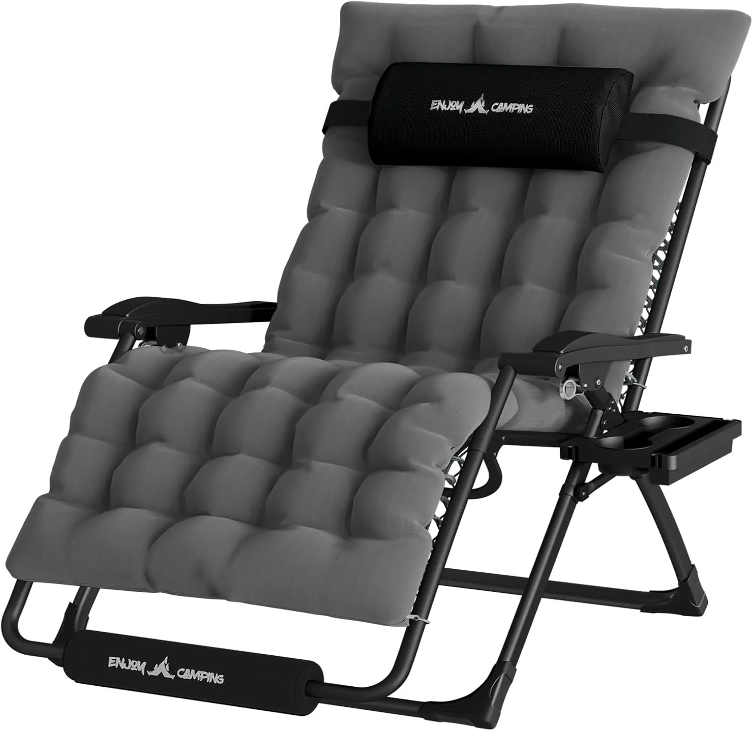 UDPATIO Oversized Zero Gravity Chair, 33In XXL Patio Reclining Chair with Cushion, Outdoor Folding Recliner with Pillows|Cup Holder|Foot Rest|Padded Headrest, Dark Grey, Support 500LB