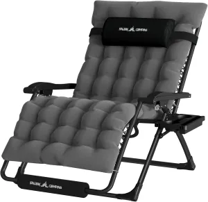 UDPATIO Oversized Zero Gravity Chair, 33In XXL Patio Reclining Chair with Cushion, Outdoor Folding Recliner with Pillows|Cup Holder|Foot Rest|Padded Headrest, Dark Grey, Support 500LB