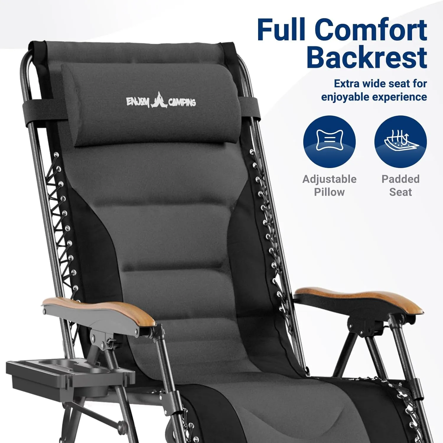UDPATIO Zero Gravity Chair 30In XL Oversized Outdoor Anti Gravity Chairs Patio Lounge Folding Adjustable Chair with Cup Holder, Foot Pad & Padded Headrest, Supports 500lbs (Grey)