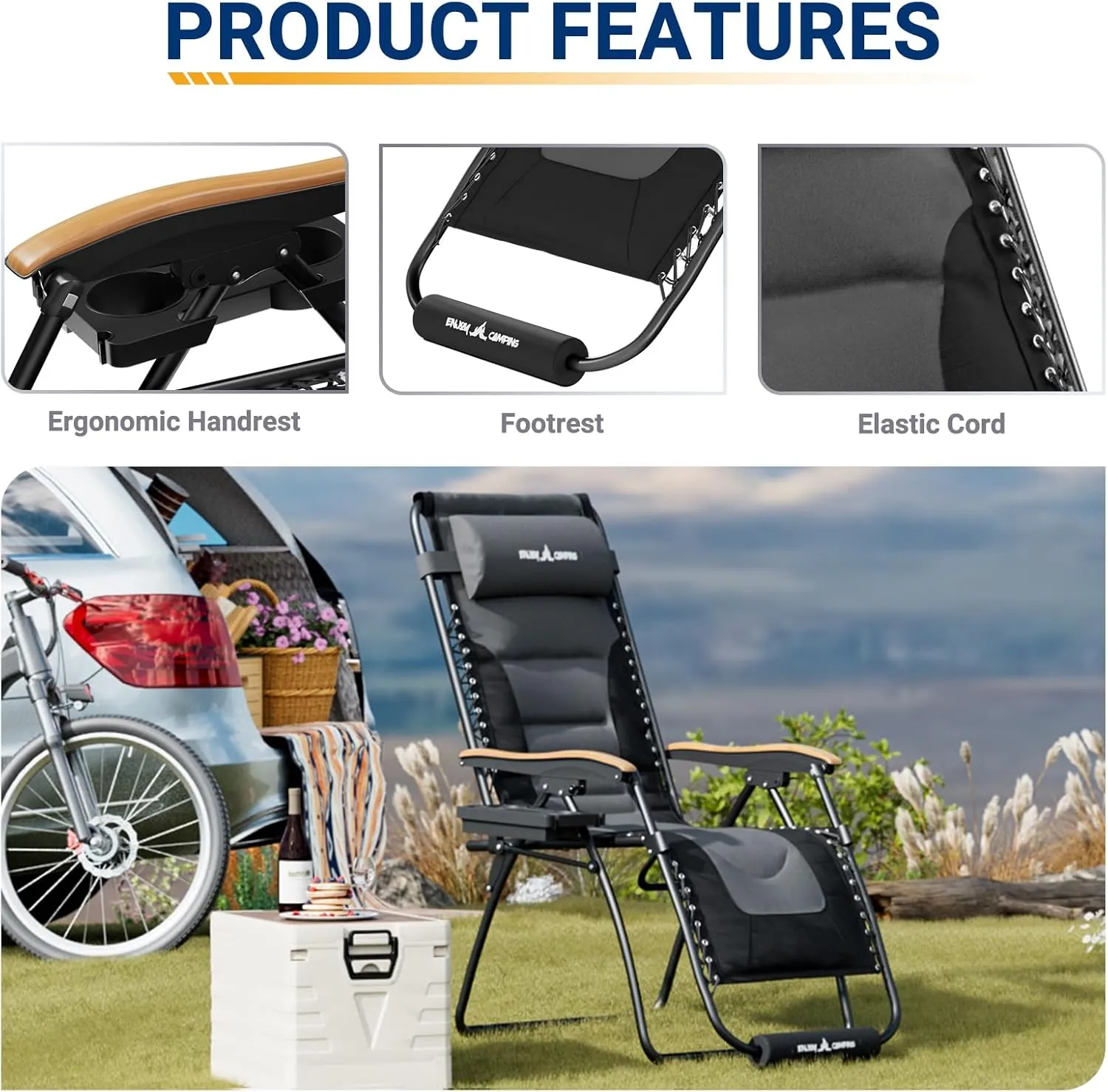 UDPATIO Zero Gravity Chair 30In XL Oversized Outdoor Anti Gravity Chairs Patio Lounge Folding Adjustable Chair with Cup Holder, Foot Pad & Padded Headrest, Supports 500lbs (Grey)