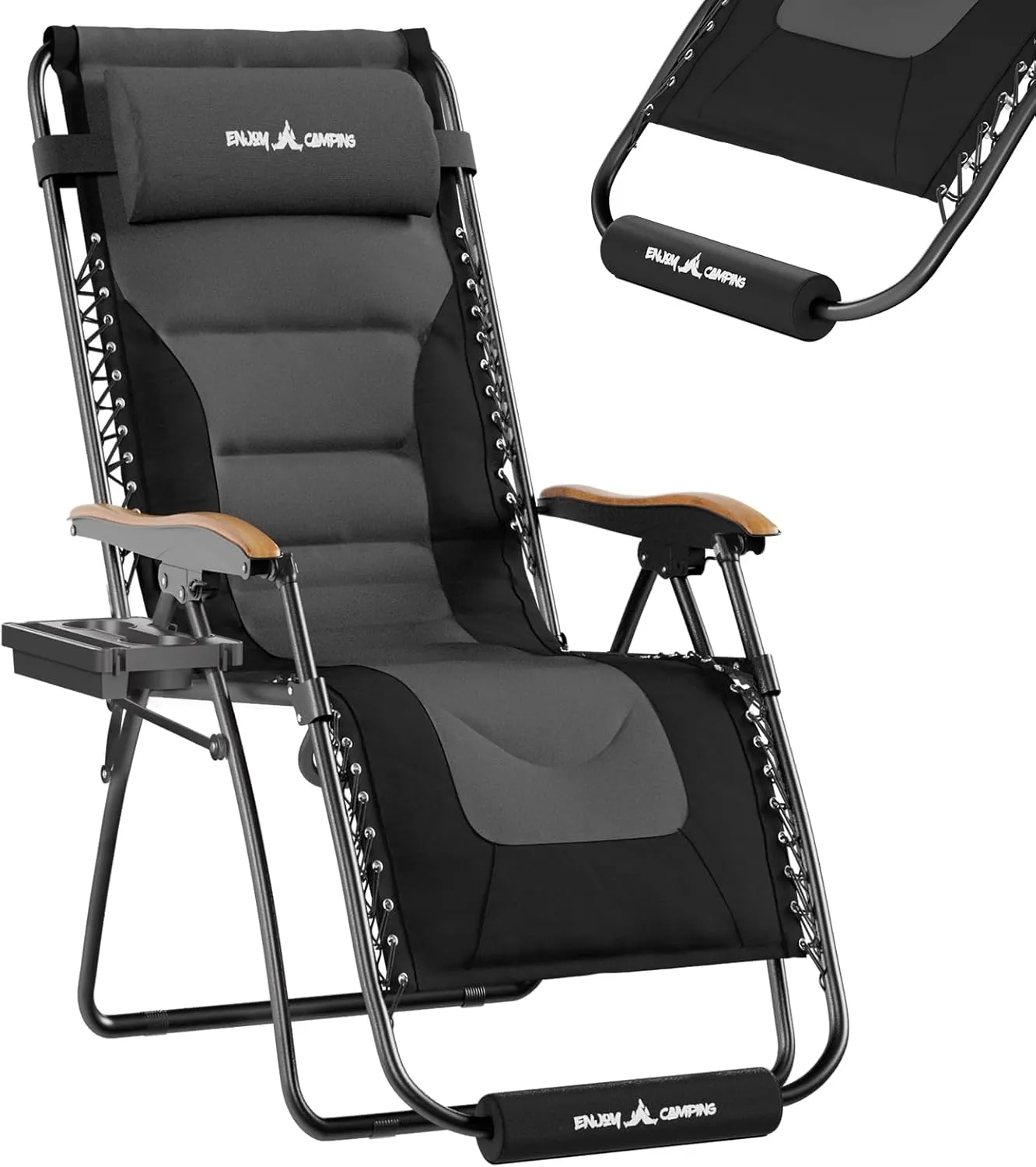 UDPATIO Zero Gravity Chair 30In XL Oversized Outdoor Anti Gravity Chairs Patio Lounge Folding Adjustable Chair with Cup Holder, Foot Pad & Padded Headrest, Supports 500lbs (Grey)