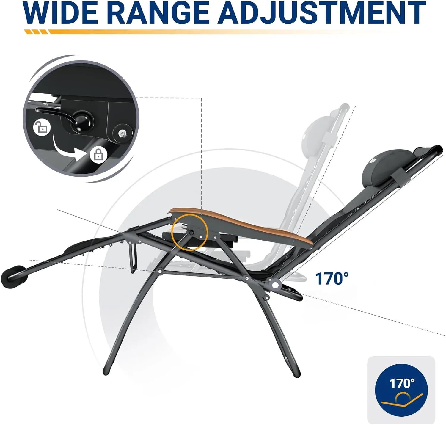 UDPATIO Zero Gravity Chair 30In XL Oversized Outdoor Anti Gravity Chairs Patio Lounge Folding Adjustable Chair with Cup Holder, Foot Pad & Padded Headrest, Supports 500lbs (Grey)