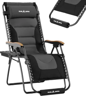 UDPATIO Zero Gravity Chair 30In XL Oversized Outdoor Anti Gravity Chairs Patio Lounge Folding Adjustable Chair with Cup Holder, Foot Pad & Padded Headrest, Supports 500lbs (Grey)