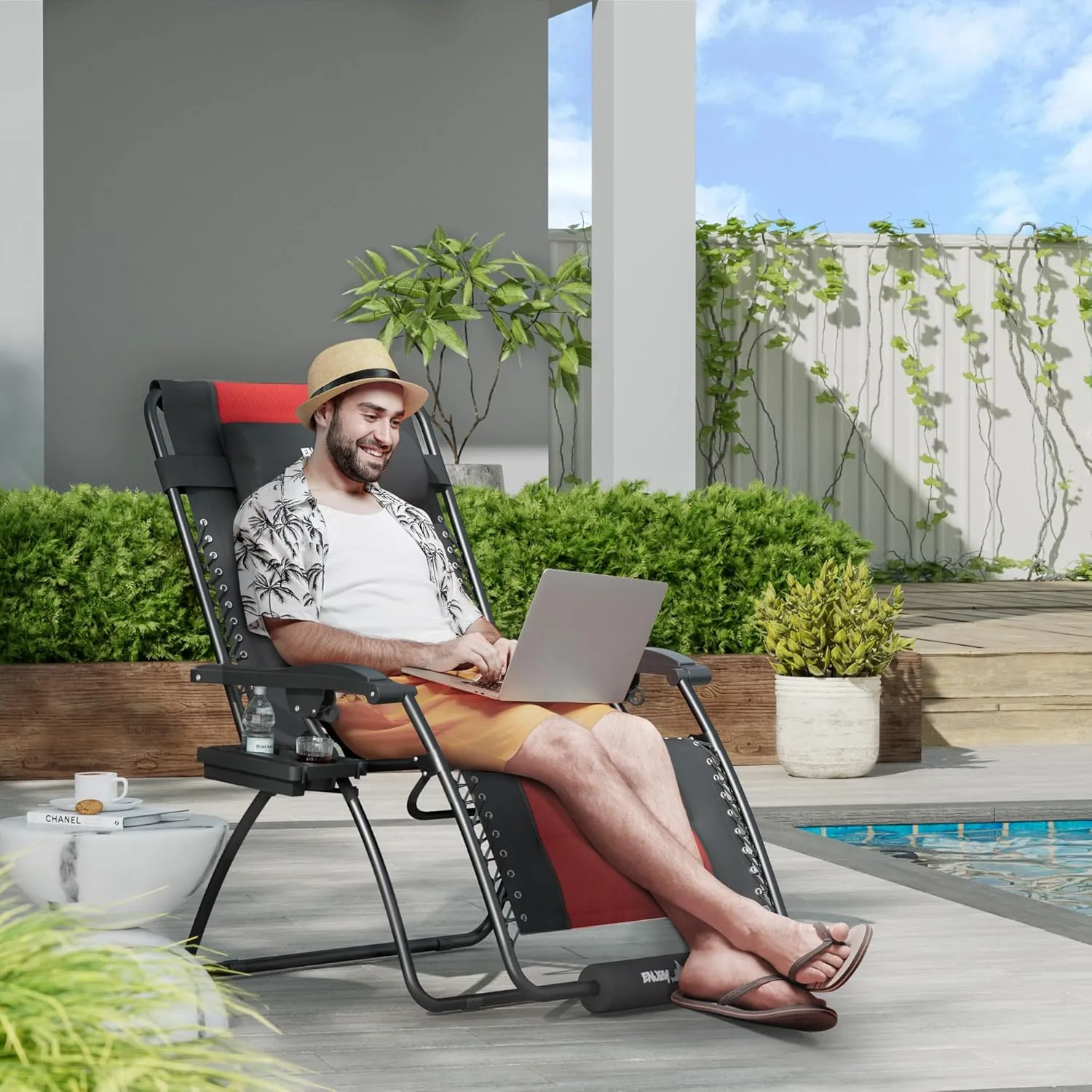 UDPATIO Zero Gravity Chair 33In Oversized XXL Patio Anti Gravity Chairs Outdoor Lounge Folding Adjustable Recliner with Cup Holder, Foot Rest & Padded Headrest,Burgundy, Support 500lbs