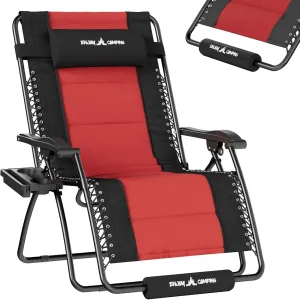 UDPATIO Zero Gravity Chair 33In Oversized XXL Patio Anti Gravity Chairs Outdoor Lounge Folding Adjustable Recliner with Cup Holder, Foot Rest & Padded Headrest,Burgundy, Support 500lbs