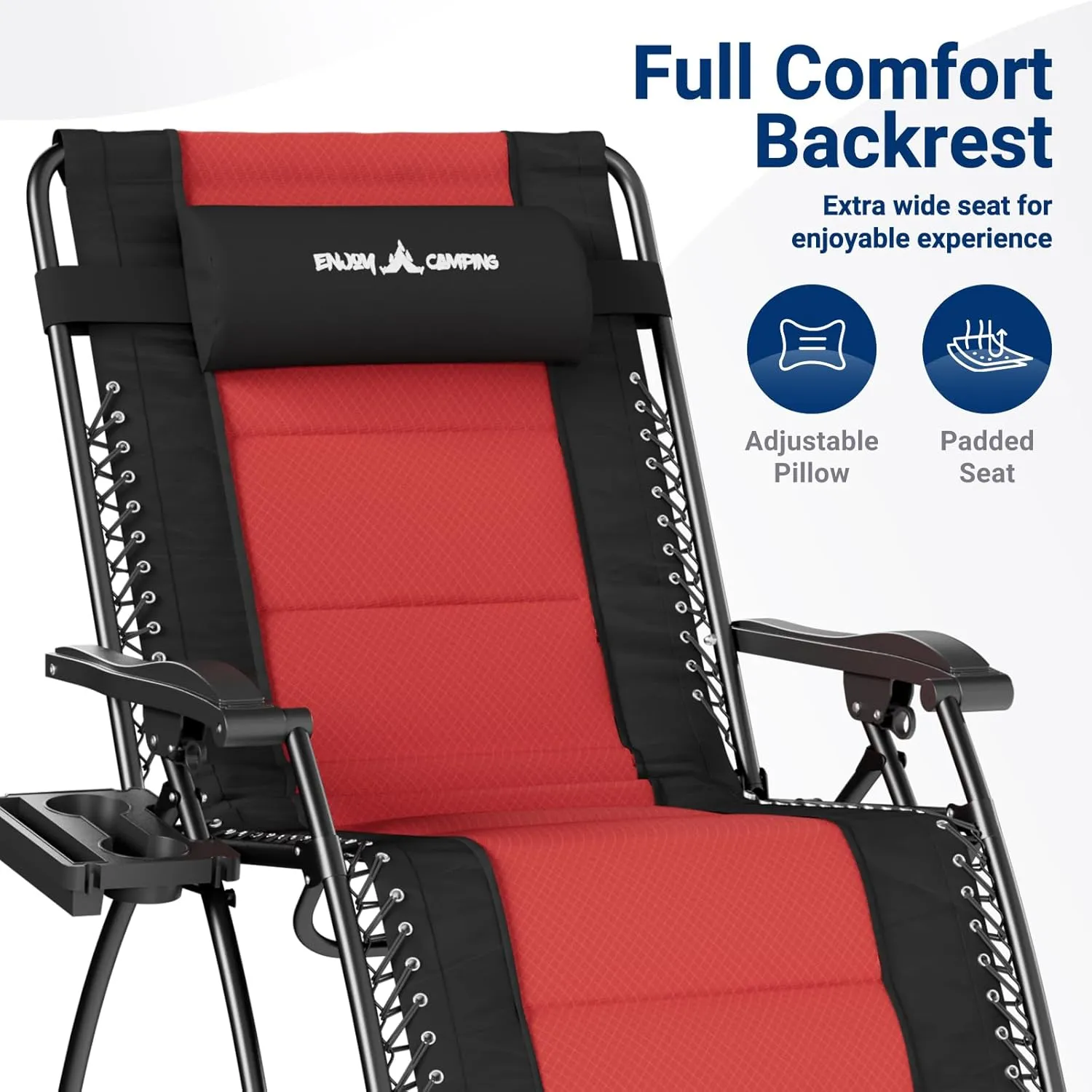 UDPATIO Zero Gravity Chair 33In Oversized XXL Patio Anti Gravity Chairs Outdoor Lounge Folding Adjustable Recliner with Cup Holder, Foot Rest & Padded Headrest,Burgundy, Support 500lbs