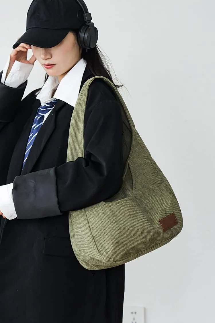 Ulisty Women Corduroy Hobo Bag Wide Strap Shoulder Bag Casual Tote Bag Shopper Purse Handbag