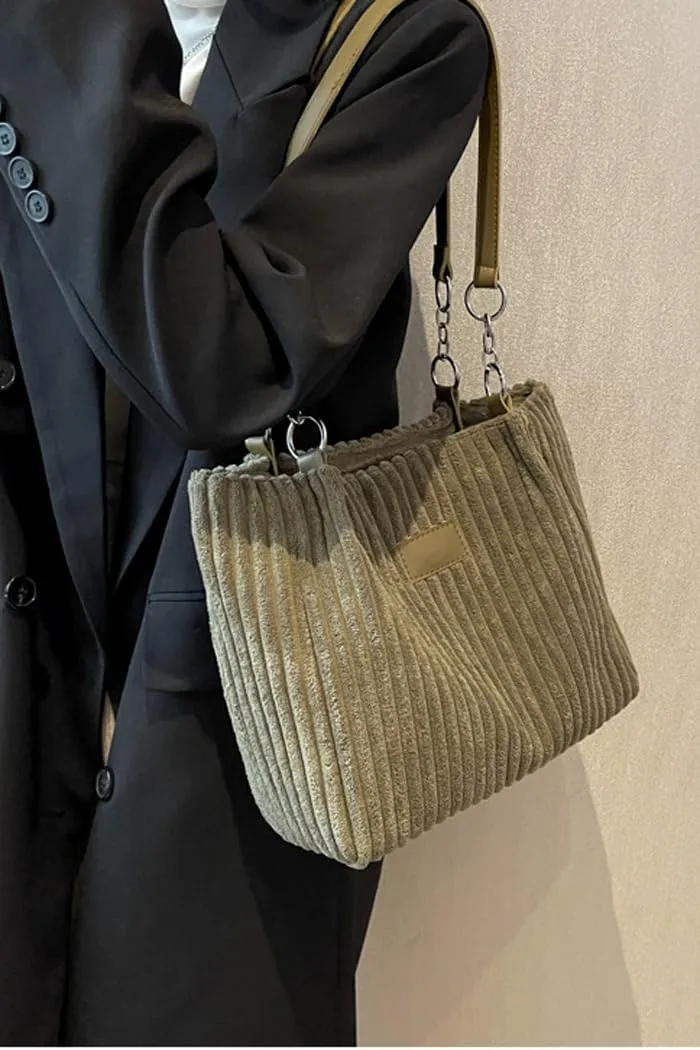 Ulisty Women Corduroy Tote Bag - Casual Shoulder Bag for Daily Shopping & Fashion