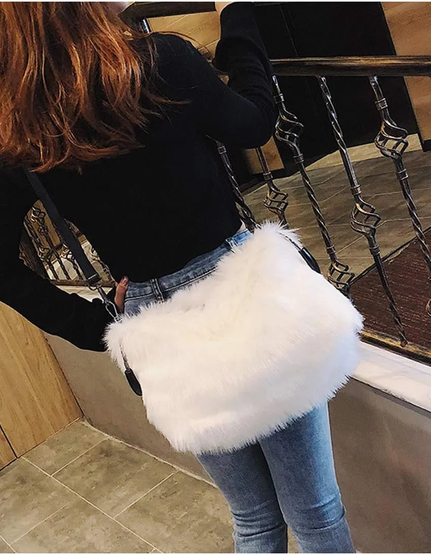 Ulisty Women Winter Large Faux Fur Shoulder Bag Circle Handle Plush Handbag Fluffy Crossbody Bag