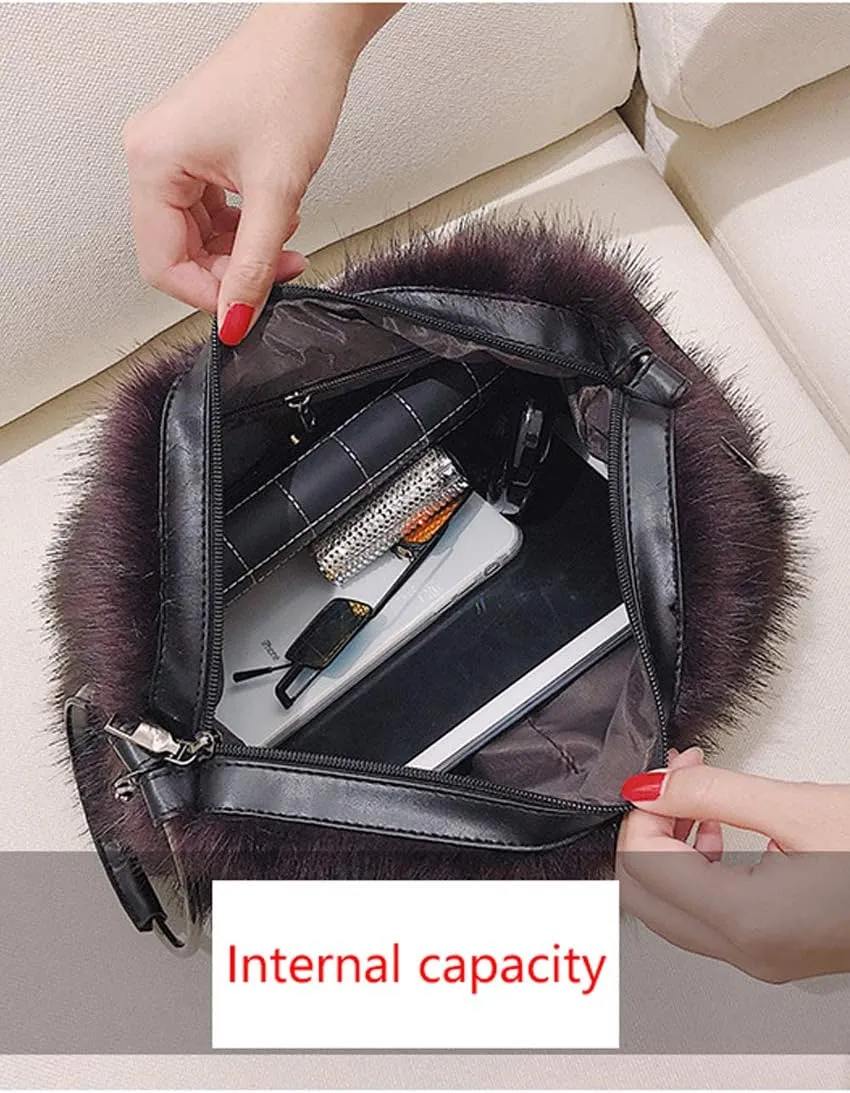 Ulisty Women Winter Large Faux Fur Shoulder Bag Circle Handle Plush Handbag Fluffy Crossbody Bag