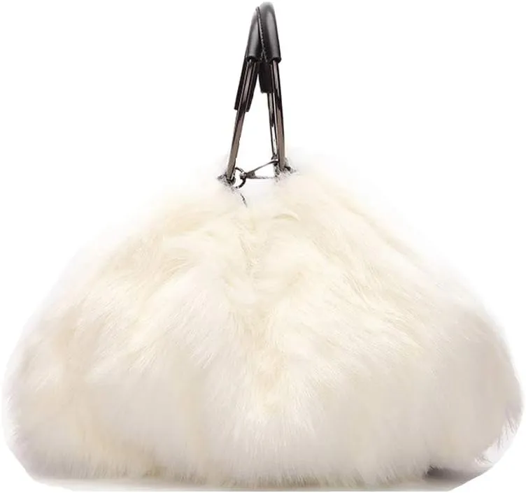 Ulisty Women Winter Large Faux Fur Shoulder Bag Circle Handle Plush Handbag Fluffy Crossbody Bag