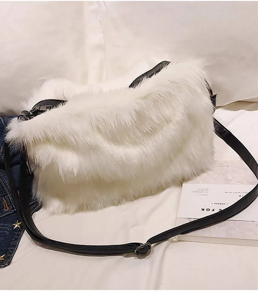 Ulisty Women Winter Large Faux Fur Shoulder Bag Circle Handle Plush Handbag Fluffy Crossbody Bag