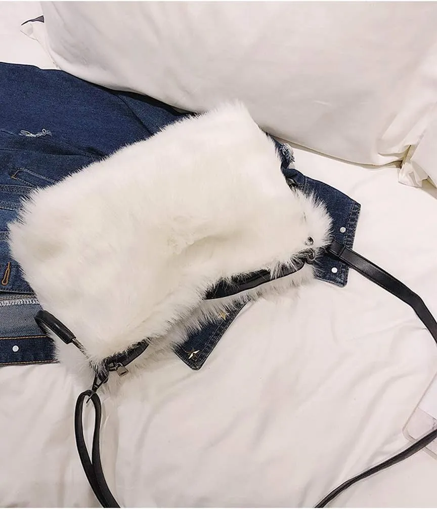 Ulisty Women Winter Large Faux Fur Shoulder Bag Circle Handle Plush Handbag Fluffy Crossbody Bag