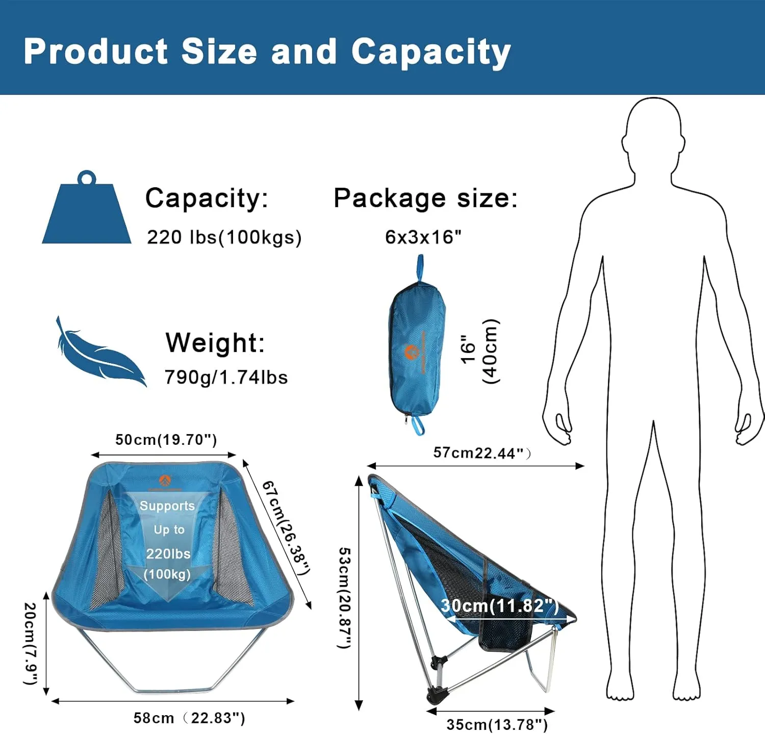 Ultralight Folding Camping Chair Low Lightweight Foldable Camp Chairs with Carry Bag for Hiking, Backpacking, Picnic, Outdoor Concert, Sports Events, Beach