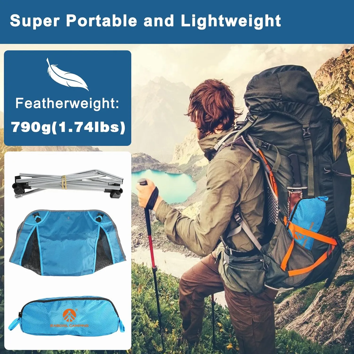 Ultralight Folding Camping Chair Low Lightweight Foldable Camp Chairs with Carry Bag for Hiking, Backpacking, Picnic, Outdoor Concert, Sports Events, Beach