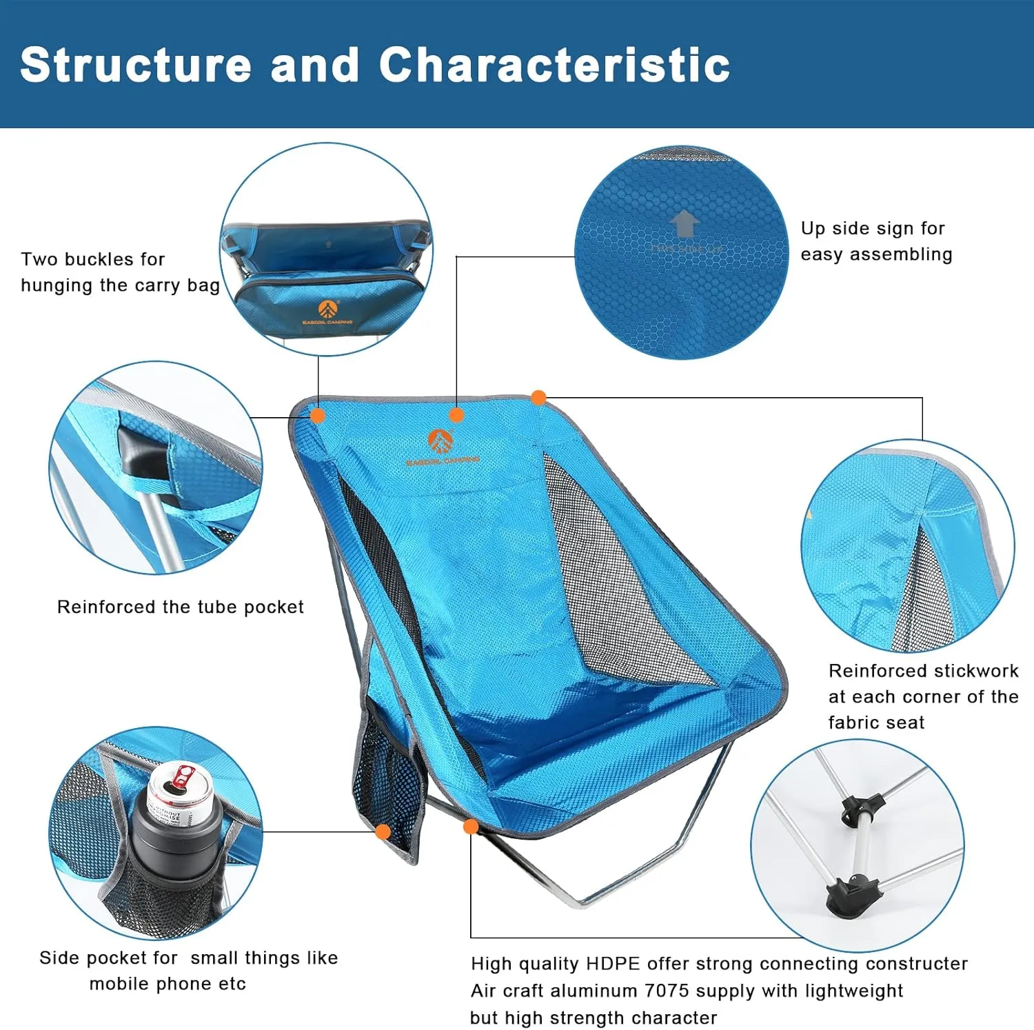 Ultralight Folding Camping Chair Low Lightweight Foldable Camp Chairs with Carry Bag for Hiking, Backpacking, Picnic, Outdoor Concert, Sports Events, Beach