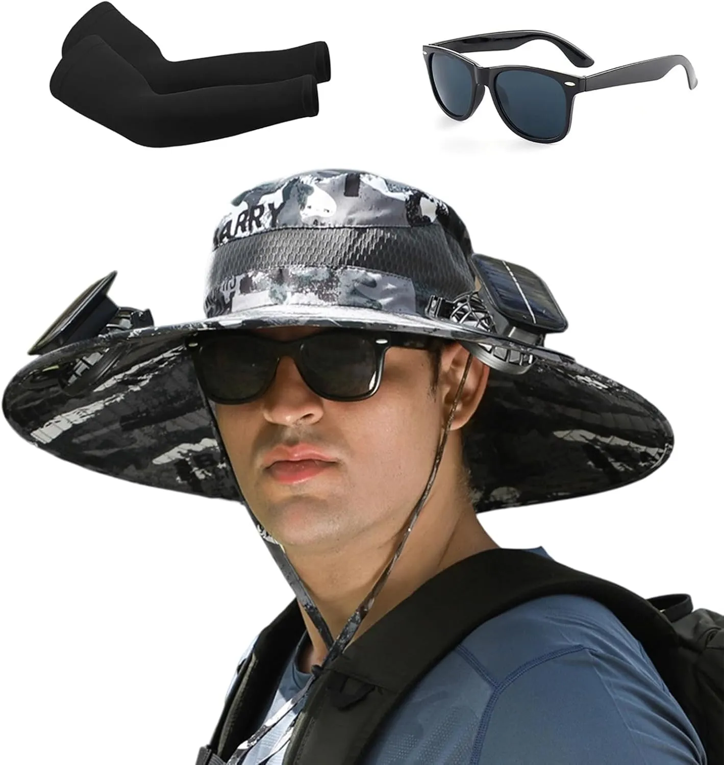 Ultralight Hat with Fans Solar Power, Outdoor Wide Brim Sun Hat with 2 Solar Fan, Removable USB Charging Fan