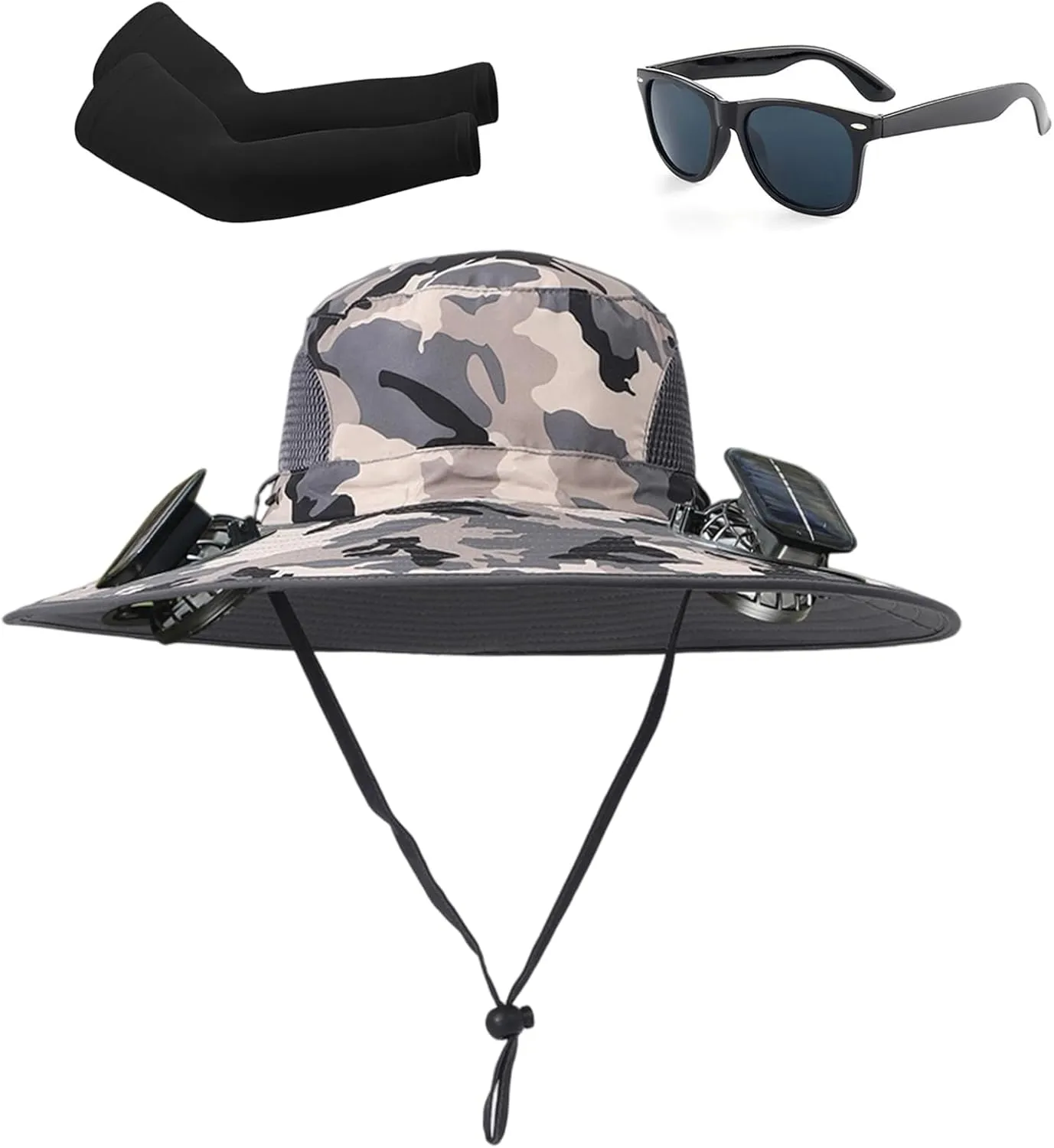 Ultralight Hat with Fans Solar Power, Outdoor Wide Brim Sun Hat with 2 Solar Fan, Removable USB Charging Fan