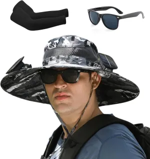 Ultralight Hat with Fans Solar Power, Outdoor Wide Brim Sun Hat with 2 Solar Fan, Removable USB Charging Fan