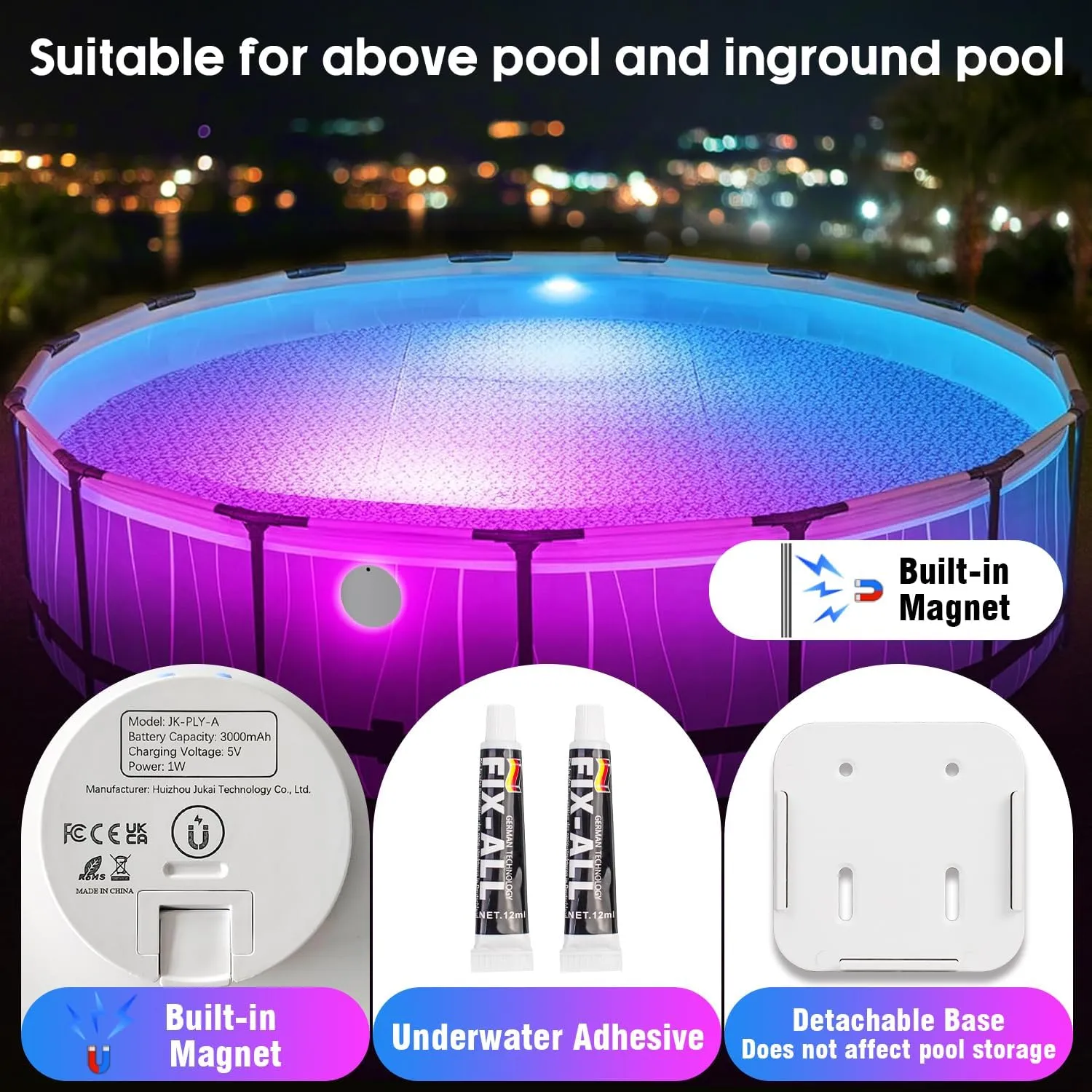 Underwater Pool Lights for Above Ground Pools and Inground Swimming Pools with Remote Timer Off, Magnet RGB Submersible LED Lights Rechargeable Spotlight 16 Colors 9-mode for Hot Tubs, Fountain -2Pack