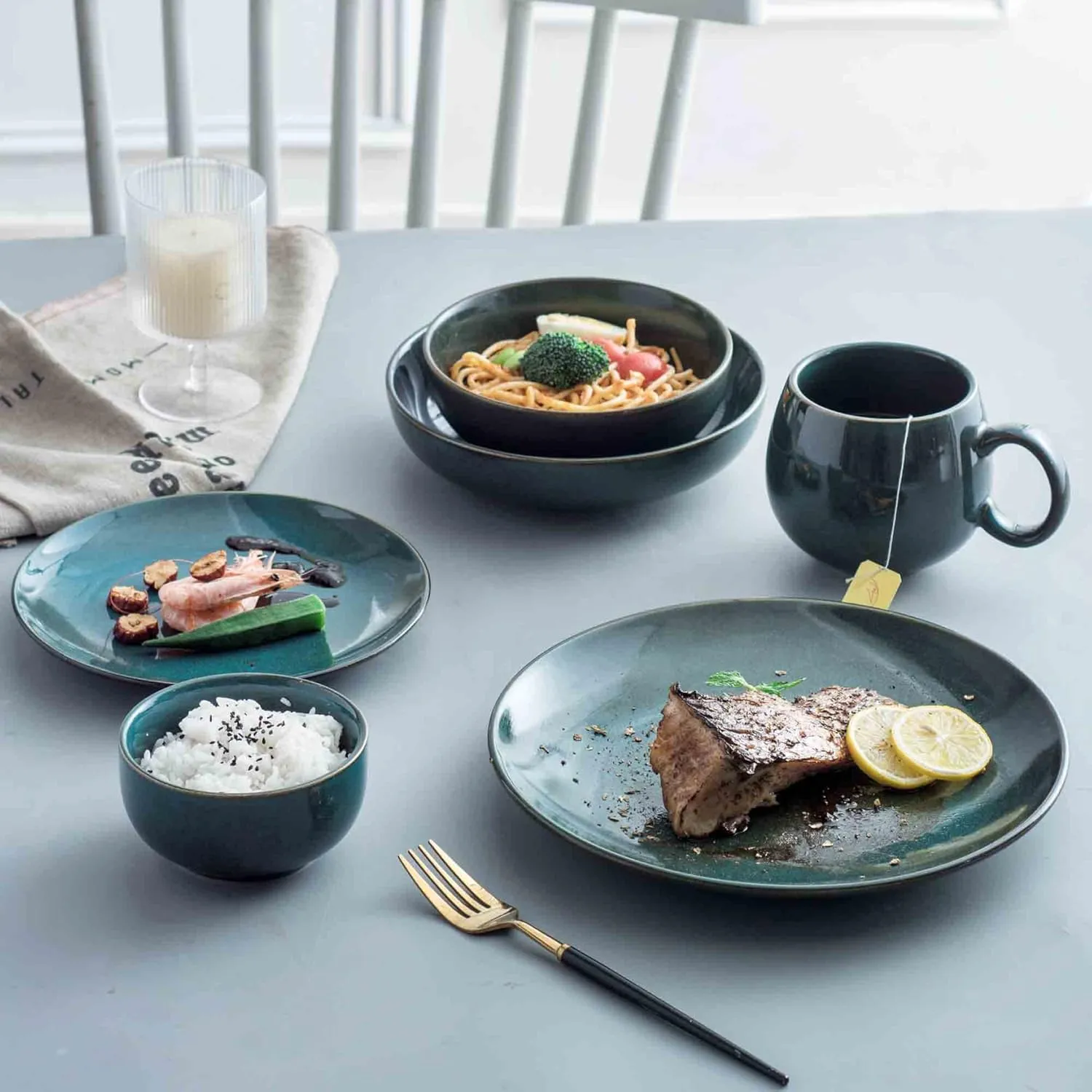 UNICASA Cremic Dessert Plates Set of 4-8 Inch Ceramic Dinner Plates Dinnerware Oven Microwave Safe for Salad, Scratch Resistant, Kitchen Serving Dish, Olive
