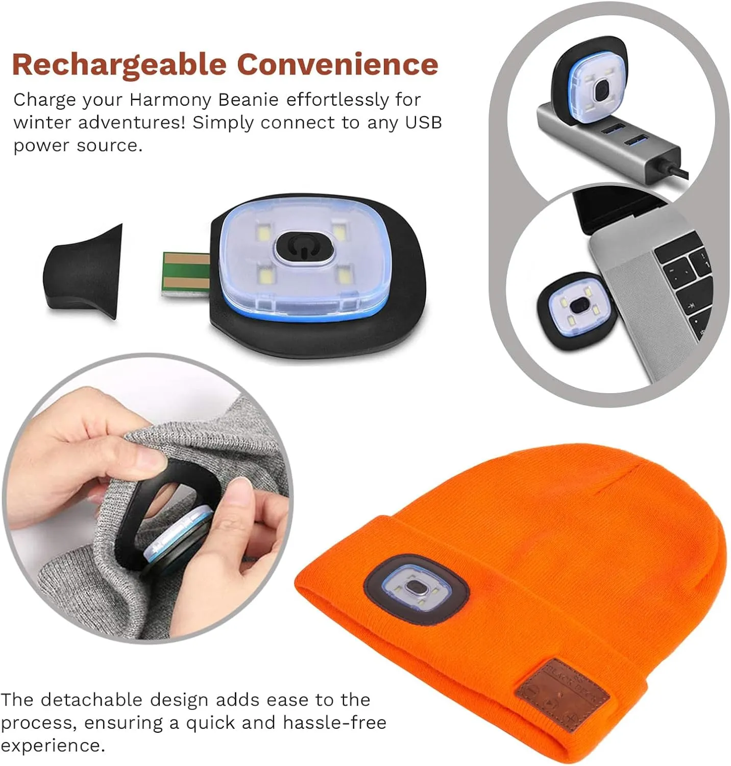Unisex LED Bluetooth Beanie - LED Headlight and Wireless Stereo Headphones Compatible with All Bluetooth Devices