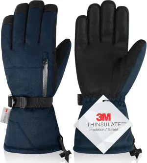 Unisex Waterproof Touchscreen Ski Gloves for Men Women, 3M Thinsulate Winter Snow Gloves with Pocket