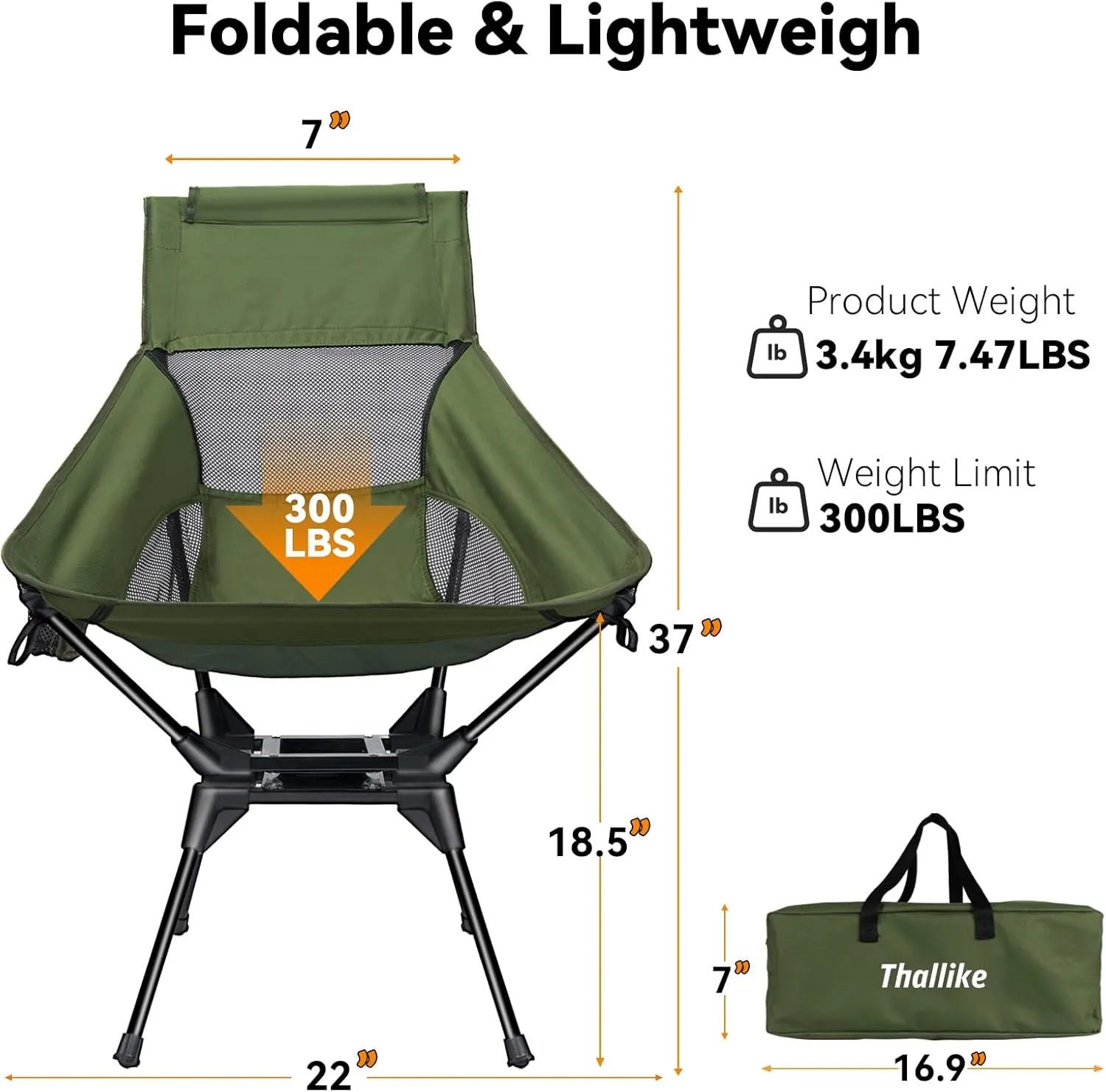 Upgraded 360° Swivel Camping Chair for Adults, Portable Folding Chair with Cup Holder, Lightweight Compact Backpack Outdoor Chair for Travel, Fishing, Hiking, and Beach