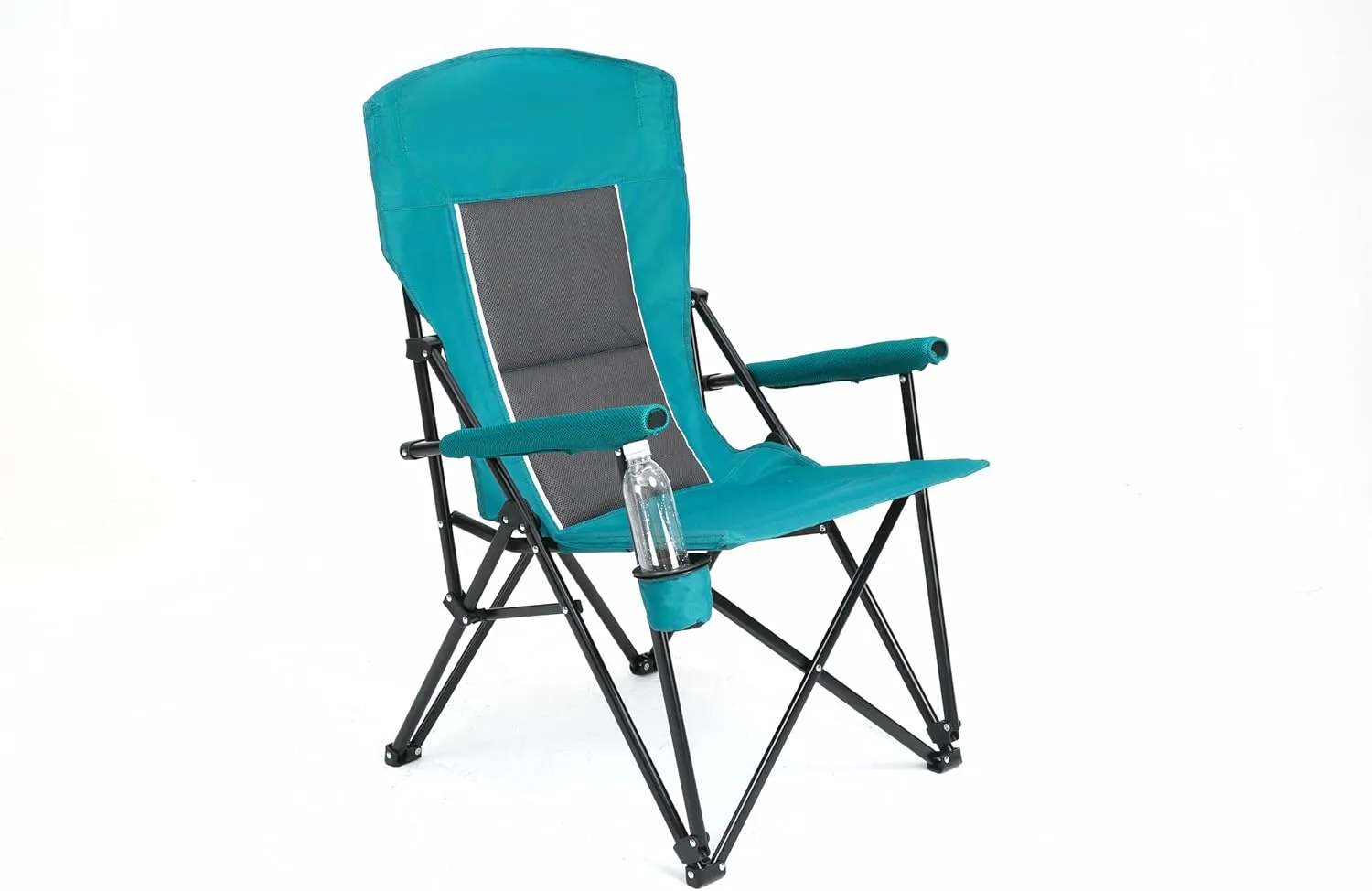 Upgraded Heavy Duty Lawn Chair with High Back Support - Perfect for Big & Tall - Portable Collapsible Chair with Cup Holder, Supports 250LBS, Durable Mesh Padding (Blue)