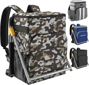 Upgraded Insulated Cooler Backpack Chair, Built-in Folding Chair, 40 Can Capacity, Leakproof Liner for Beach, Picnic, Park, Everlasting Comfort