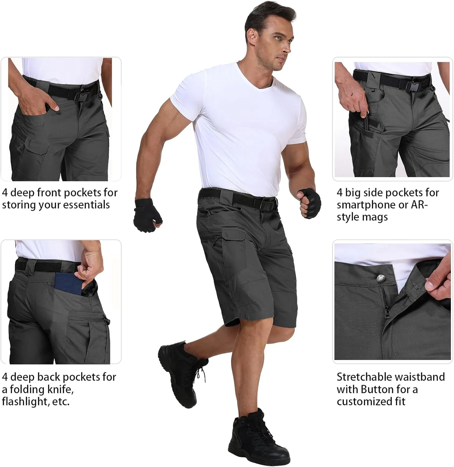 URBEST Tactical Shorts for Men Waterproof Breathable Quick Dry Hiking Fishing Cargo Shorts with Multi Pockets(NO Belt)