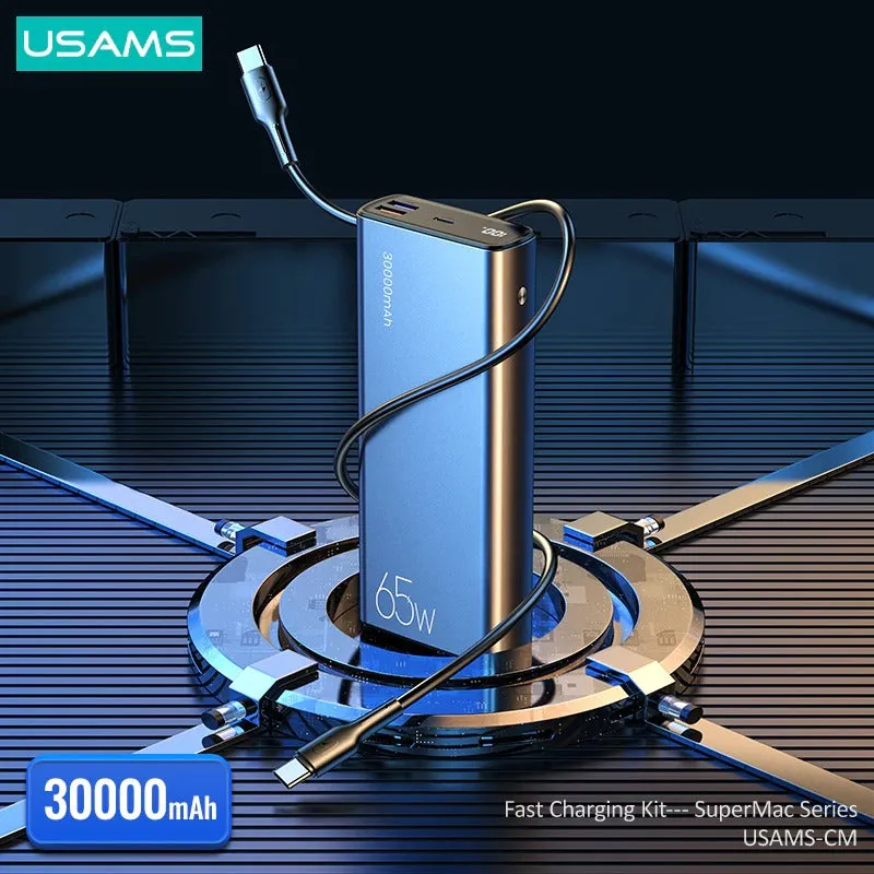 USAMS 30000mAh 65W Fast Charging Power Bank   100W Data Cable