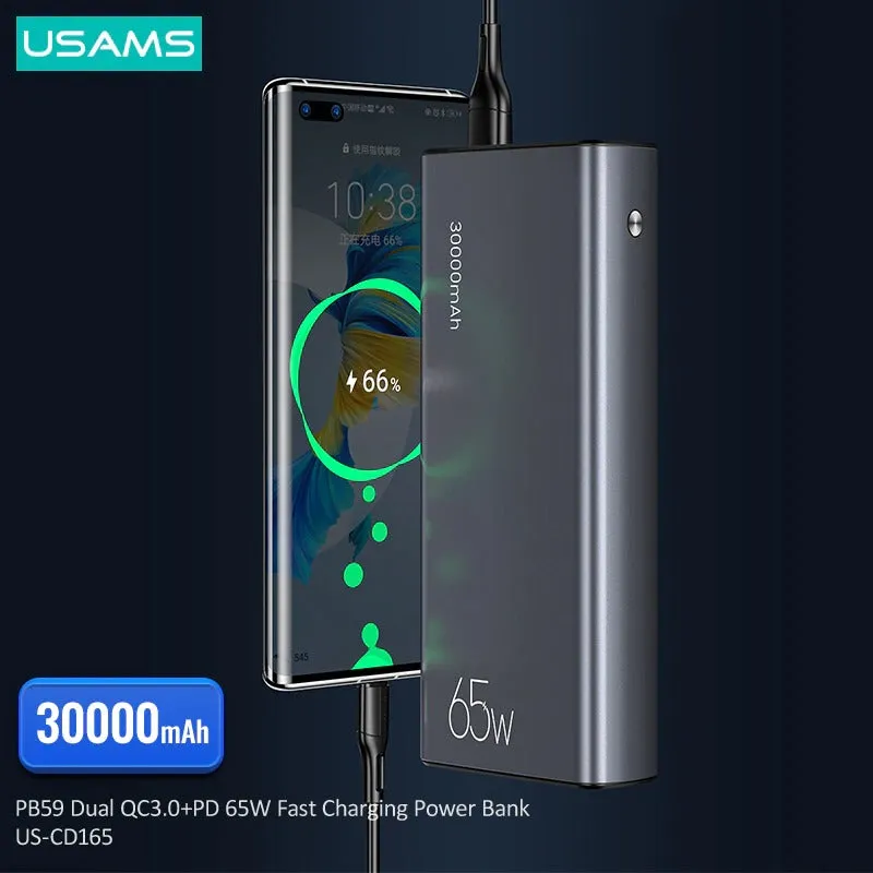 USAMS 30000mAh 65W Fast Charging Power Bank   100W Data Cable