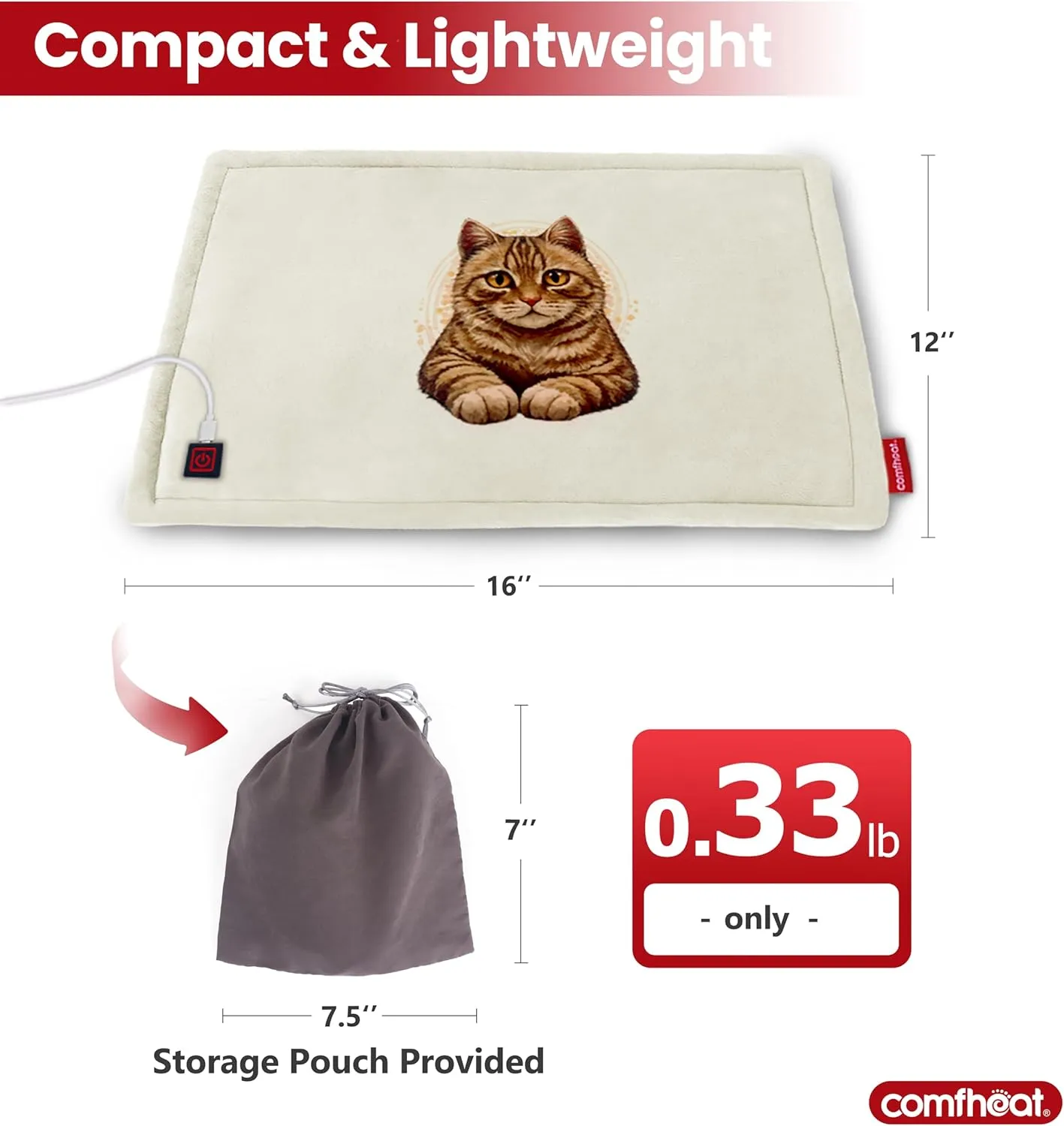 USB Heating Pad, 5V Heated Travel Pads for Airplane, Camping, 3 Heat Settings & Auto Shut Off, Hot Therapy for Pain Relief Abdomen Cramps (16"x 12") (Non-Chargeable) Cat