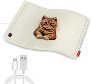 USB Heating Pad, 5V Heated Travel Pads for Airplane, Camping, 3 Heat Settings & Auto Shut Off, Hot Therapy for Pain Relief Abdomen Cramps (16"x 12") (Non-Chargeable) Cat