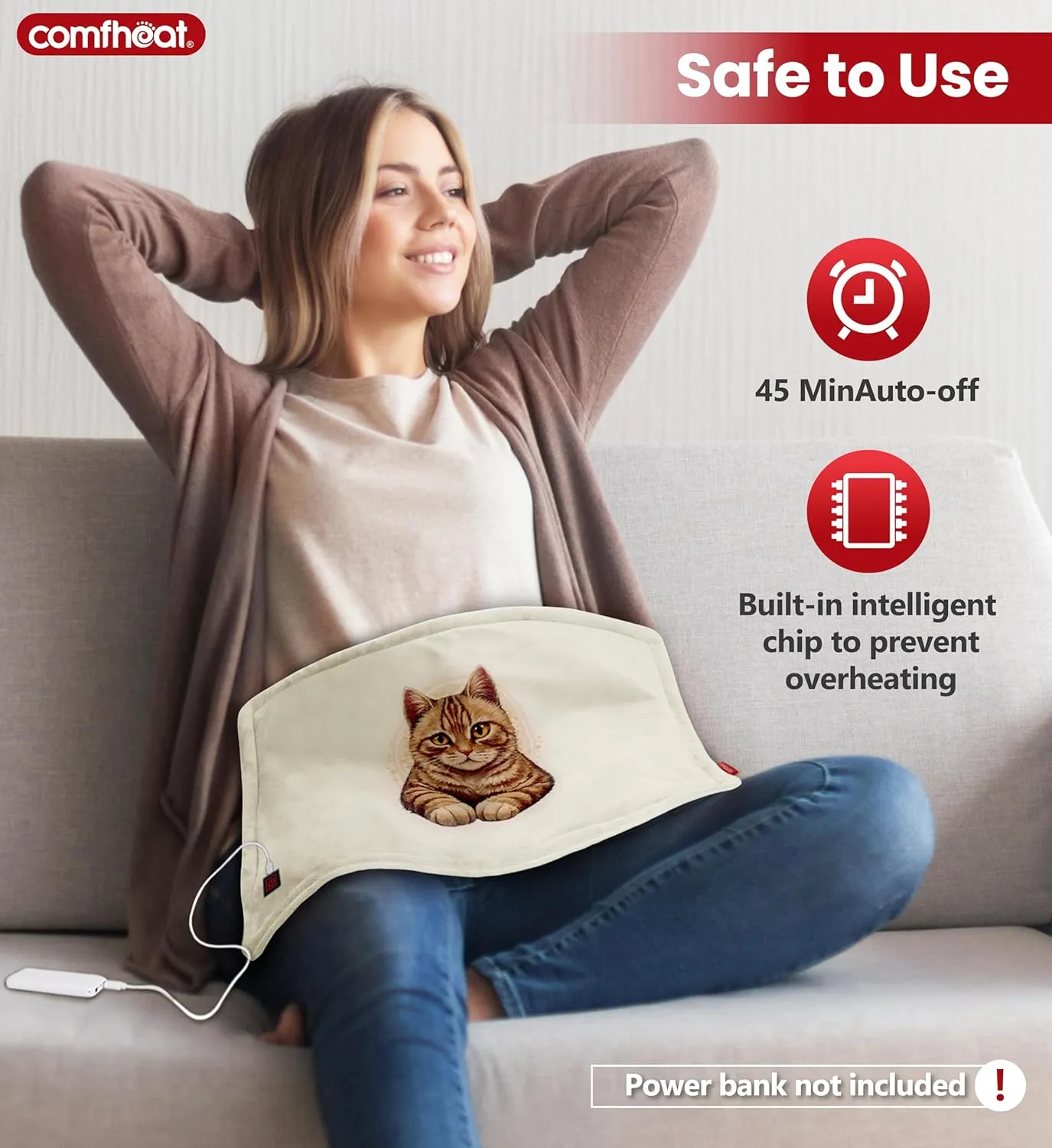 USB Heating Pad, 5V Heated Travel Pads for Airplane, Camping, 3 Heat Settings & Auto Shut Off, Hot Therapy for Pain Relief Abdomen Cramps (16"x 12") (Non-Chargeable) Cat