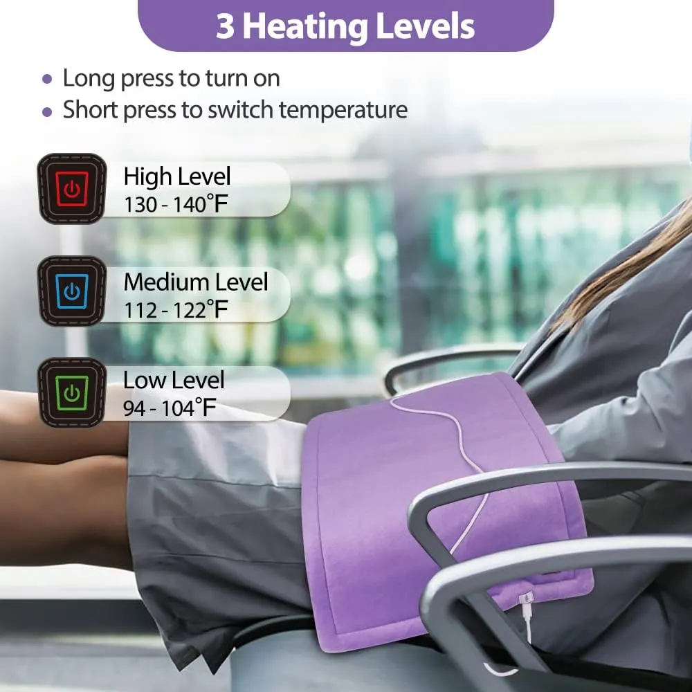 USB Heating Pad, 5V Portable Heated Travel Blanket Pads Small, Heat Settings & Auto Shut Off, Moist & Dry Hot Therapy for Pain Relief Abdomen Cramps (16"x 12") (No Battery) - Purple