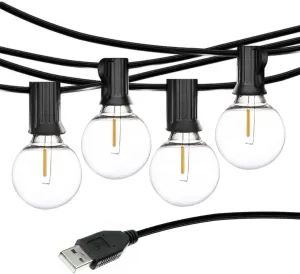 USB Powered LED Camping Lights, G40 Globe Plastic Shatterproof Bulbs, 1W LED Warm White Lights, Waterproof String Lights for Tent, RV, Van, Glamping, Backyard, Porch (50 Feet)