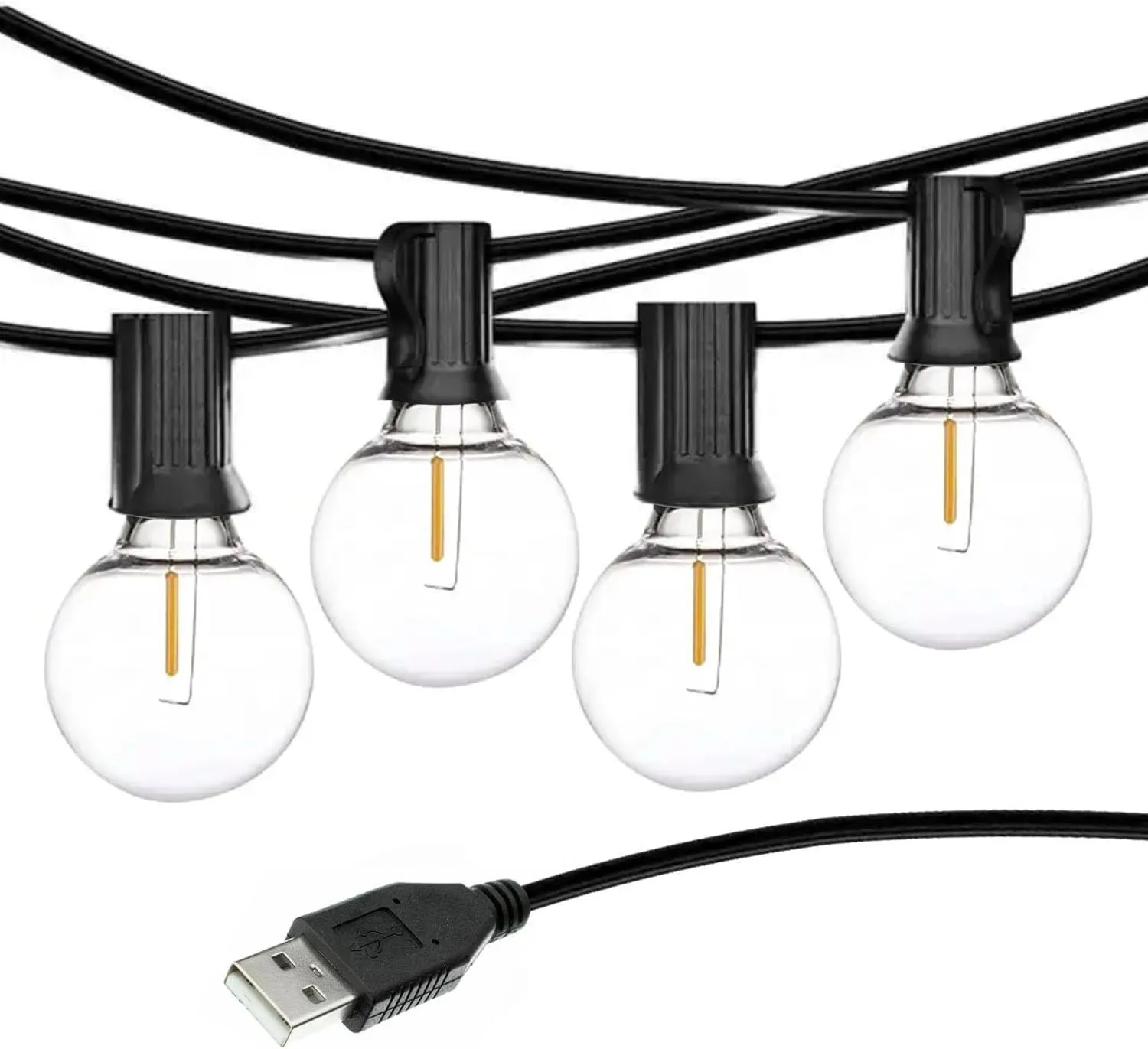 USB Powered LED Camping Lights, G40 Globe Plastic Shatterproof Bulbs, 1W LED Warm White Lights, Waterproof String Lights for Tent, RV, Van, Glamping, Backyard, Porch (50 Feet)
