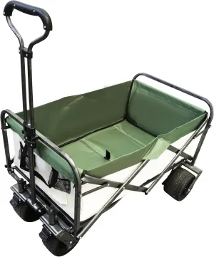 Utility Kids Wagon for Outdoor Garden Park Walking, Portable Beach Camping Trolley Cart with Foot Brakes, All-Terrain Outdoor Collapsible Wagon for Fishing Green As Shown