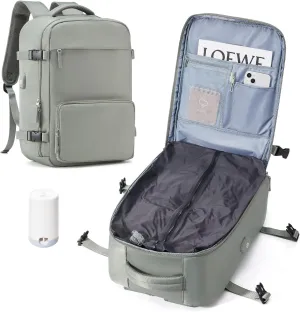 Vacuum Backpack Travel Backpack with Compression, Men Women Vacuum Backpack with Air Pump, Carry on Backpack Flight Approved Personal Item Size - Army Green