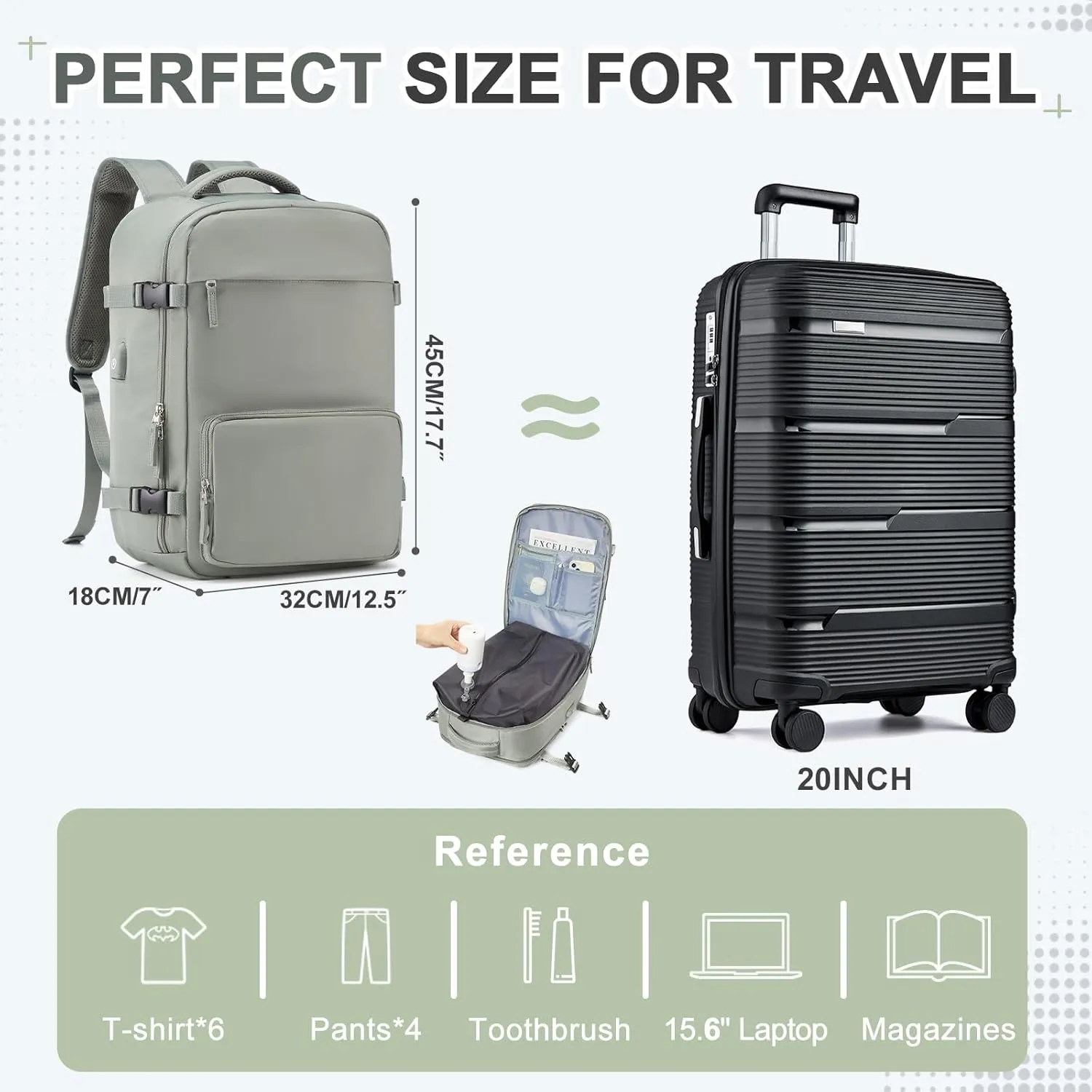 Vacuum Backpack Travel Backpack with Compression, Men Women Vacuum Backpack with Air Pump, Carry on Backpack Flight Approved Personal Item Size - Army Green