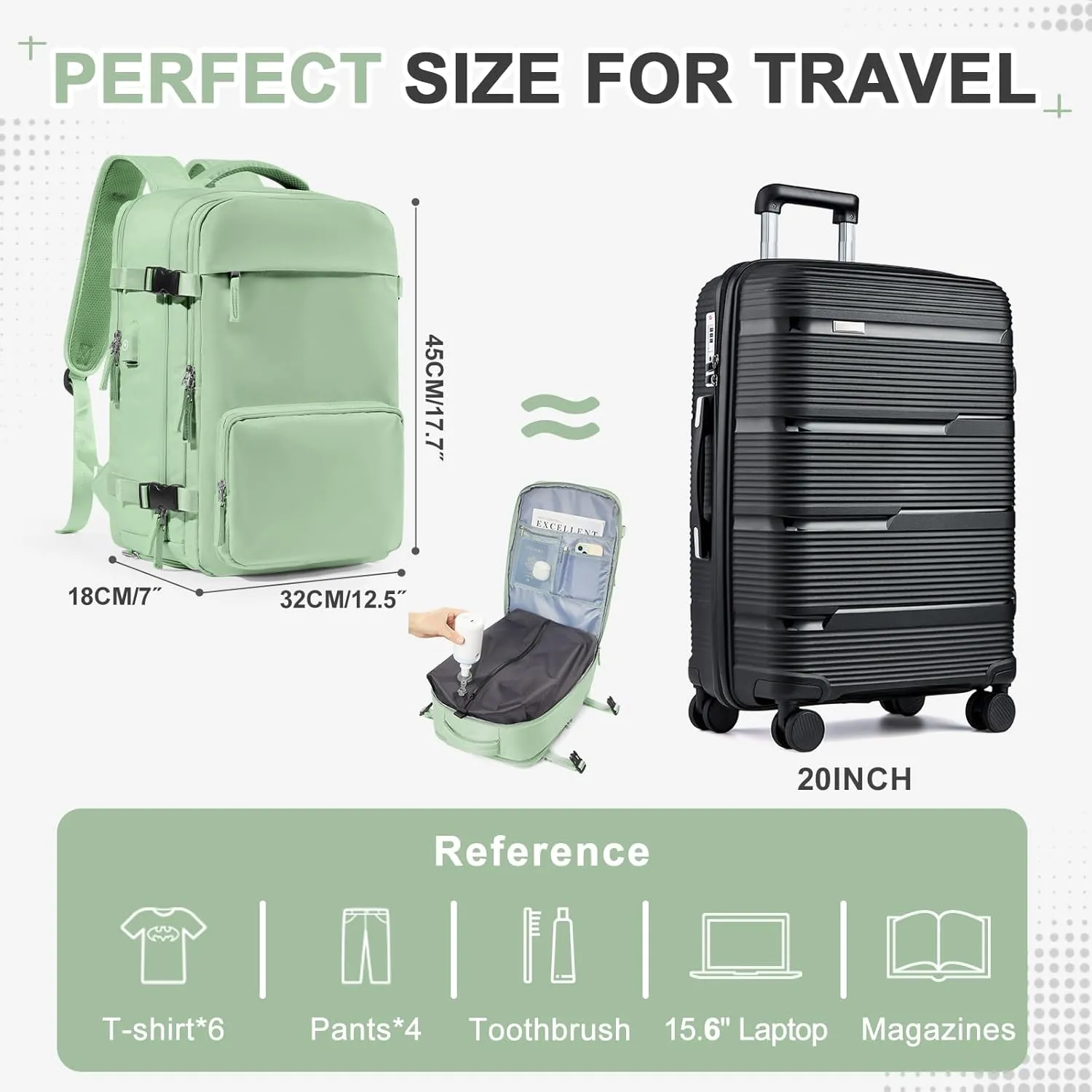 Vacuum Backpack Travel Backpack with Compression, Men Women Vacuum Backpacks with Air Pump, Carry on Bag Flight Approved Personal Item Size - Grey