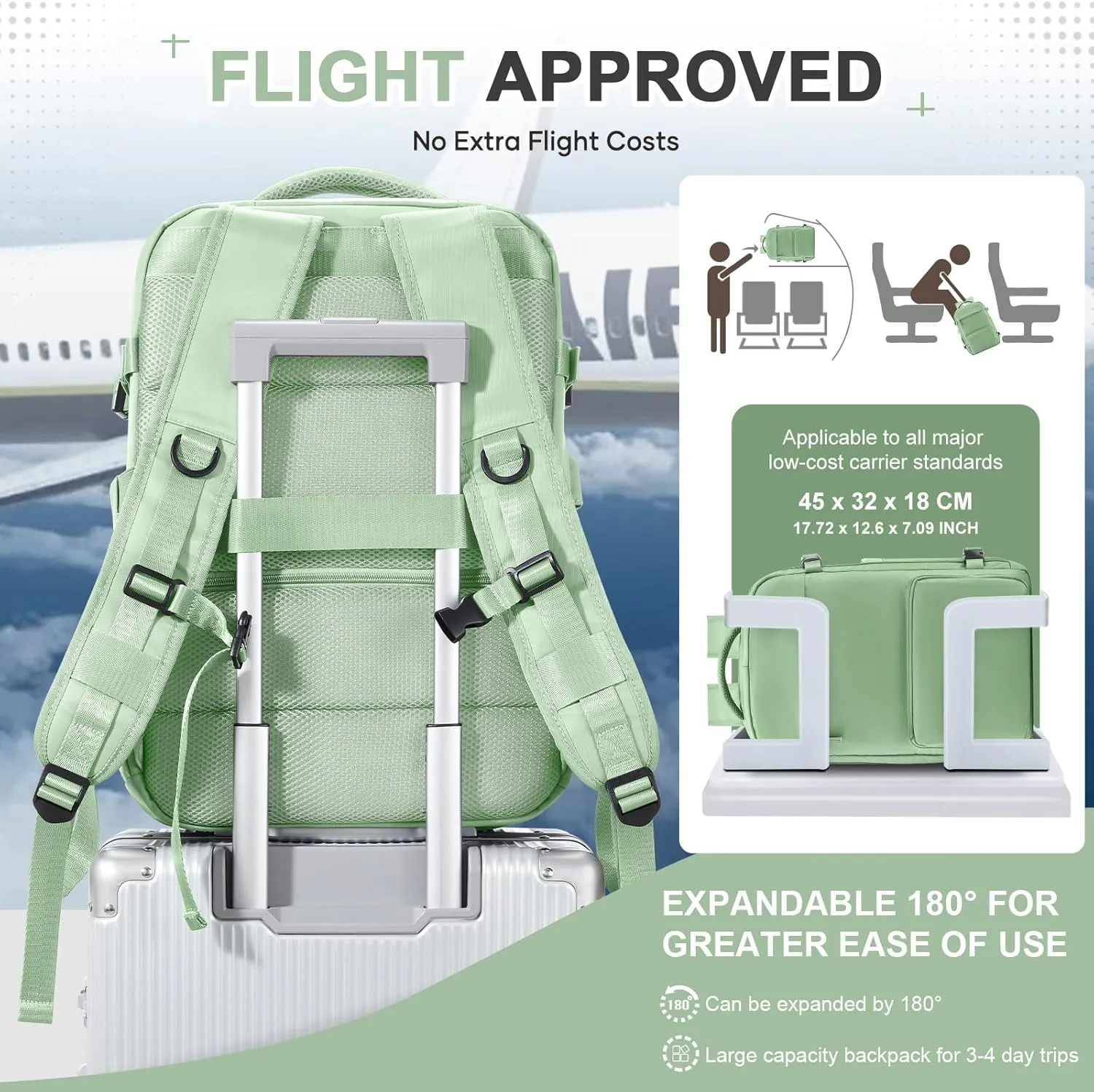 Vacuum Backpack Travel Backpack with Compression, Men Women Vacuum Backpacks with Air Pump, Carry on Bag Flight Approved Personal Item Size - Grey